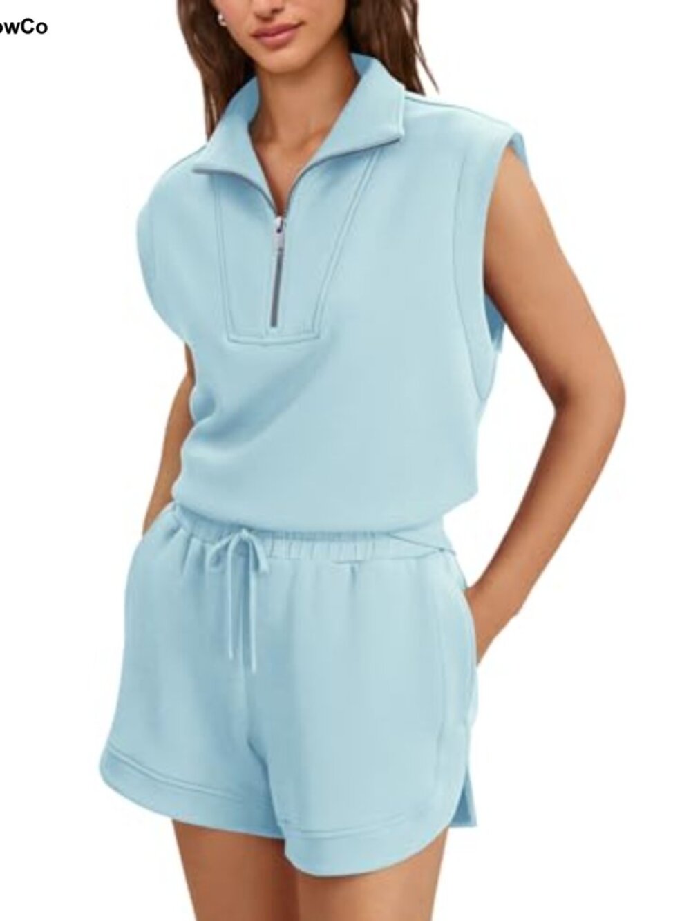 Womens 2 Piece Short Set Quarter Zip Top & Shorts Athleisure Lounge Set